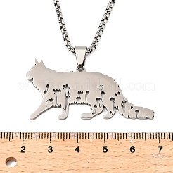 201 Stainless Steel Hollow Cat Shaped Pendant Box Chain Necklaces&nbsp;NJEW-M086-06P