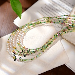 2MM Faceted Round Natural Green Tourmaline & Glass Pearl Beaded Necklaces for Women&nbsp;YX9478