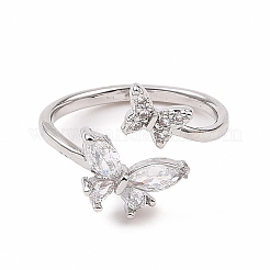 Clear Cubic Zirconia Butterfly Open Cuff Ring&nbsp;X-RJEW-B028-26P