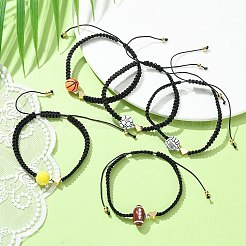 Sport Theme Acylic & Brass Heart Braided Bead Bracelet&nbsp;BJEW-JB09713