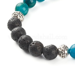 Natural Chalcedony & Natural Lava Rock Round Beads Stretch Bracelet for Her&nbsp;BJEW-JB06920