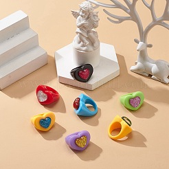 3D Resin Heart Finger Ring&nbsp;RJEW-JR00538-04