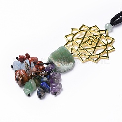 Natural Raw Green Aventurine & Mixed Stone Chips Tassel Pendant Decorations&nbsp;HJEW-P014-01G-01