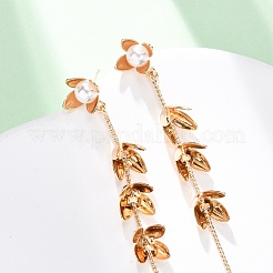 Brass Plastic Imitation Pearl Flower Tasse Stud Earrings&nbsp;EJEW-Z107-01G