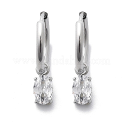 304 Stainless Steel Micro Pave Cubic Zirconia Hoop Earrings&nbsp;STAS-R004-07P-02