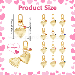 12Pcs Birthstone Heart Alloy Glass & Rhinestone & Brass Locket Pendant Decorations&nbsp;HJEW-PH02143