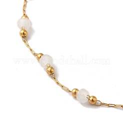 Glass Round Beaded Link Chain Anklets&nbsp;NJEW-M198-01G