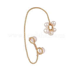 Natural Rose Quartz & Pearl Braided Flower Cuff Earrings&nbsp;EJEW-JE04957-02