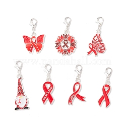 7Pcs 7 Styles Awareness Ribbon Theme Alloy Enamel Pendant Decorations&nbsp;HJEW-JM03383