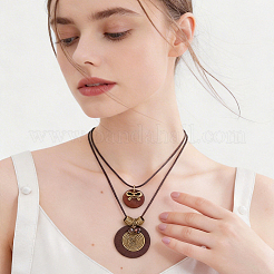 1Pc Bohemian Wood & Alloy Pendant Double Layer Necklaces for Women&nbsp;NJEW-CL0001-37