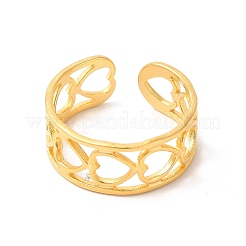 Ion Plating(IP) 304 Stainless Steel Hollow Out Heart Open Cuff Ring for Women&nbsp;RJEW-E063-19G