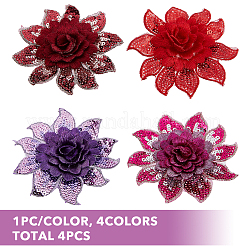 4Pcs 4 Colors 3D Flower Pattern Polyester Fabrics Computerized Embroidery Cloth Sew on Appliques&nbsp;PATC-NB0001-15B