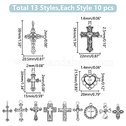 130Pcs 13 Styles Tibetan Style Cross Alloy Pendants&nbsp;FIND-WR0011-41