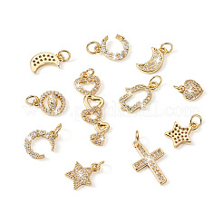 16Pcs 8 Style Brass Micro Pave Cubic Zirconia Charms&nbsp;KK-TA0001-13