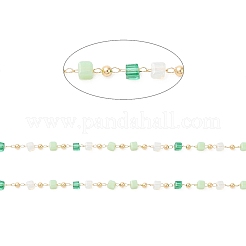 Faceted Cube Glass & Round Beaded Chains&nbsp;CHC-G018-03KCG-01