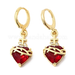 Heart Brass Brass Micro Pave Cubic Zirconia Hoop Earrings&nbsp;EJEW-P333-10B-G