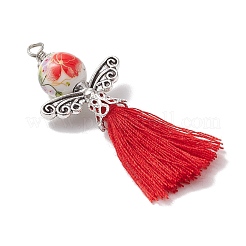 Porcelain Beaded with Polycotton Tassel Big Pendants&nbsp;PALLOY-JF02986