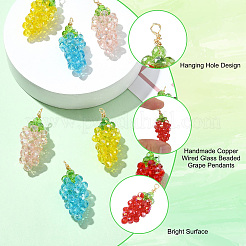 5Pcs 5 Colors Handmade Copper Wired Glass Beaded Grape Pendants&nbsp;PALLOY-CJ00102