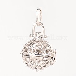 Eco-Friendly Rack Plating Brass Hollow Round Cage Pendants&nbsp;KK-M180-14-NR