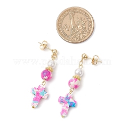 304 Stainless Steel Synthetic Turquoise Dangle Stud Earrings&nbsp;EJEW-JE06515