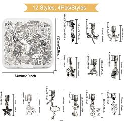 48Pcs 12 Styles Tibetan Style Alloy European Dangle Charms&nbsp;FIND-CA0005-67
