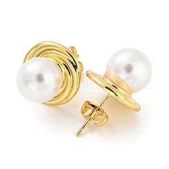 Plastic Pearl Round Stud Earrings&nbsp;EJEW-Q785-20G
