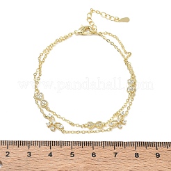Brass Micro Pave Clear Cubic Zirconia Bowknot Link 2-Strand Bracelets&nbsp;KK-CBA6980-19G
