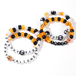 4Pcs Spooky Halloween Acrylic & Glass Beaded Stretch Bracelets&nbsp;EK3057-1