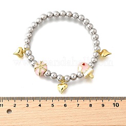 Brass Enamel Round Beads Charm Bracelets for Women&nbsp;BJEW-D317-11E-PG
