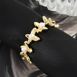 Flower Brass Open Cuff Rings for Women&nbsp;RJEW-R011-09G-01