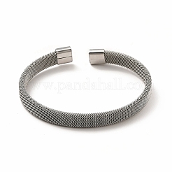 304 Stainless Steel Flat Mesh Chains Shape Open Cuff Bangle for Women&nbsp;BJEW-C0033-04