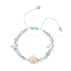 Natural Aquamarine & Synthetic Synthetic Turquoise Beads Braided Bead Bracelets&nbsp;BJEW-JB13275-01