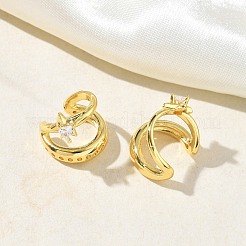 C-Shaped with Star Brass Micro Pave Clear Cubic Zirconia Cuff Earrings&nbsp;EJEW-L316-01G-12