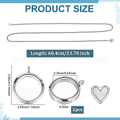 2Pcs Alloy Glass Flat Round Pet Fur Keepsake Locket Pendant 304 Stainless Steel Box Chain Necklaces&nbsp;NJEW-PH0001-54B