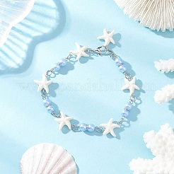 3Pcs Synthetic Turquoise Starfish Link Bracelets for Women&nbsp;BJEW-JB12469