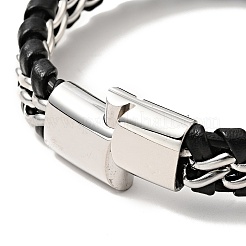 Leather & 304 Stainless Steel Braided Curb Chains Cord Bracelet with Magnetic Clasp for Men Women&nbsp;BJEW-C021-19