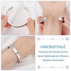 1Pc C-Shaped 201 Stainless Steel Grooved Cuff Bangles&nbsp;STAS-UN0052-35