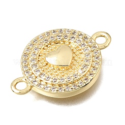 Brass Micro Pave Clear Cubic Zirconia Flat Round Connector Charms&nbsp;KK-E802-32B-G