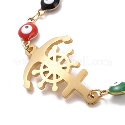 PVD Vacuum Plating 304 Stainless Steel Link Bracelet with Colorful Enamel Evil Eye Chains for Women&nbsp;BJEW-B062-01G