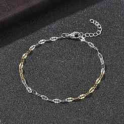 304 Stainless Steel Dapped Chains Bracelets for Women&nbsp;BJEW-D466-08A-GP