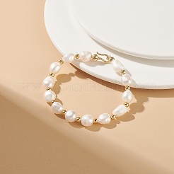 Natural Keshi Pearl Beaded Bracelet with Brass Clasp for Women&nbsp;BJEW-JB08867-01