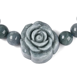 Natural Jadeite Round & Flower Beaded Stretch Bracelets&nbsp;BJEW-N041-07