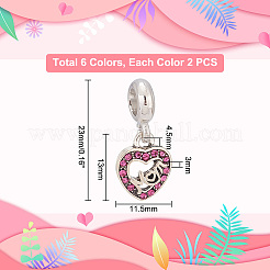 12Pcs 6 Colors Mother's Day Alloy Rhinestone European Dangle Charms&nbsp;FIND-PH0010-89