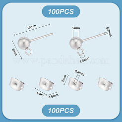100Pcs 304 Stainless Steel Ball Post Stud Earring Findings&nbsp;STAS-UN0056-39