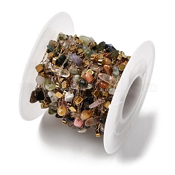 Handmade 304 Stainless Steel Chains with Gemstone Chip Beads&nbsp;CHS-K020-18G