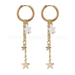 2 Pairs 2 Styles Natural Freshwater Shell Dangle Hoop Earrings&nbsp;EJEW-JE07247