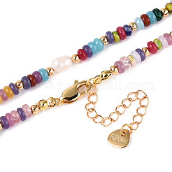 Rondelle Natural Agate & Pearl & Brass Beaded Necklaces for Women&nbsp;NJEW-T017-02G