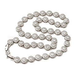 Brass Micro Pave Clear Cubic Zirconia Flat Round Link Chain Necklaces for Women&nbsp;NJEW-B157-18P