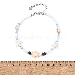 Boho Sea Turtle & Starfish Shell & Synthetic Turquoise Beaded Anklets&nbsp;AJEW-AN00783