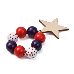 Independence Day Wood Beaded Napkin Rings with Star Charms&nbsp;HJEW-SC00090